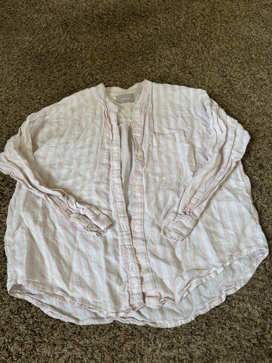 Everlane Tops - Everlane Pink and White Striped 100% linen Button-Down Shirt
